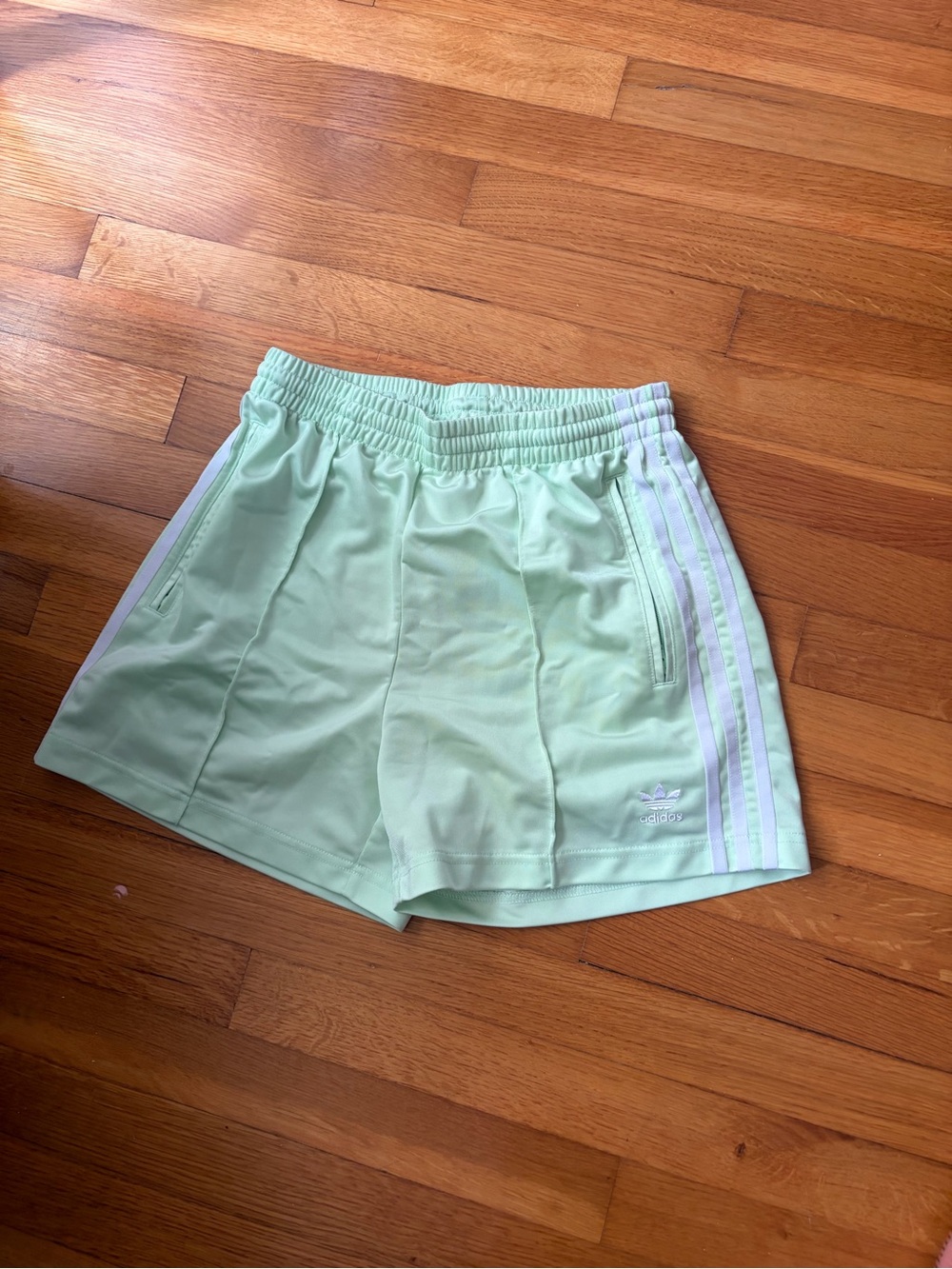 adidas Mint Green Women’s Athletic Shorts with White Stripes